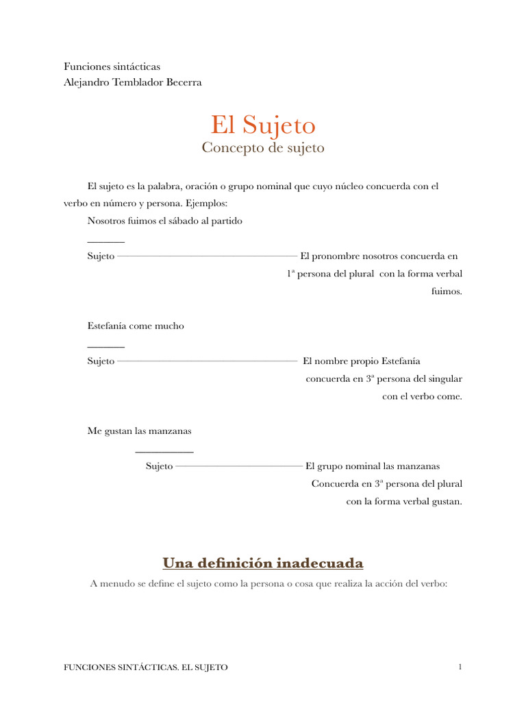 El Sujeto | PDF | Asunto (gramática) | Verbo