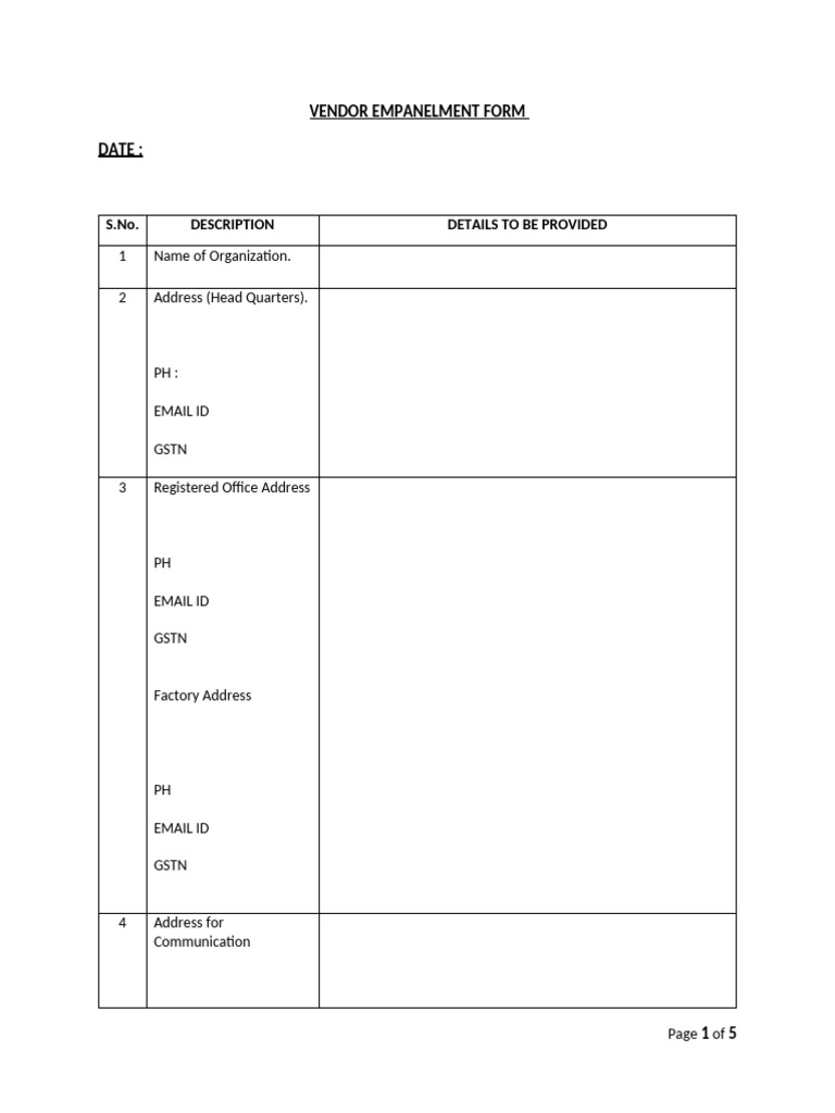 Vendor Empanelment Application Form | PDF | Business