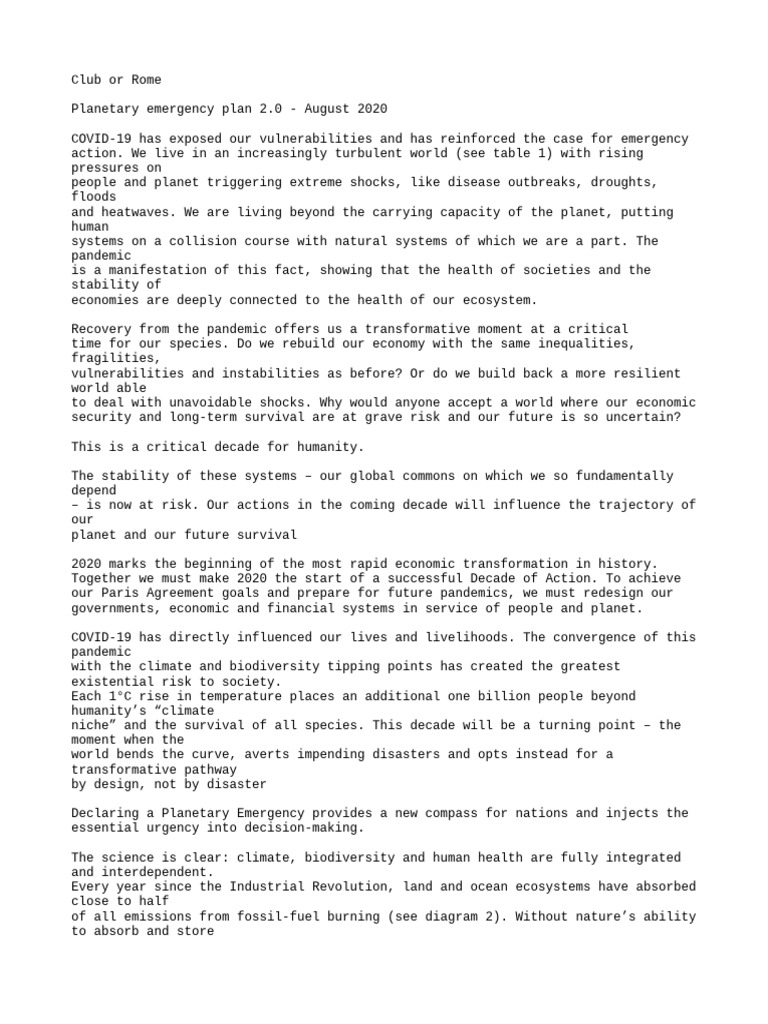 Planetary Emergency Plan 2.0 Overview | PDF | Climate Change | Nature