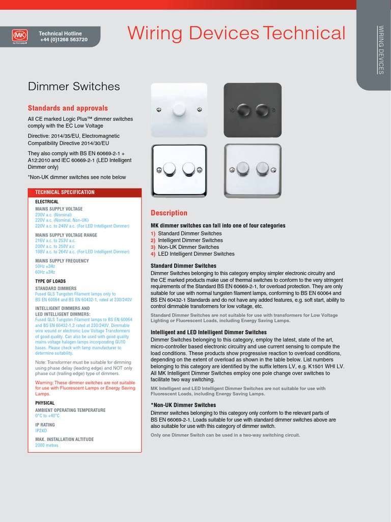 MK Dimmer Switches: User Guide | PDF | Mains Electricity | Switch