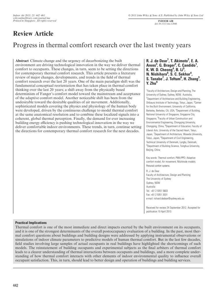 Progress in Thermal Comfort Research Over The Last Twenty Years | PDF ...