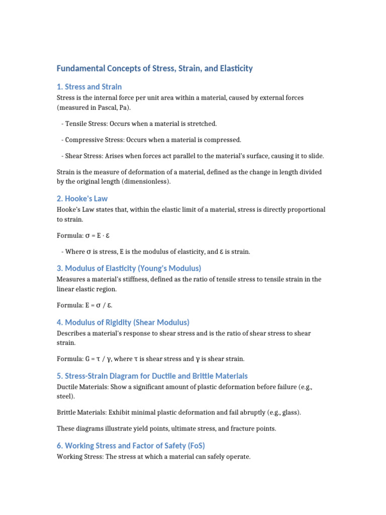 Stress, Strain, and Elasticity Basics | PDF | Young's Modulus ...
