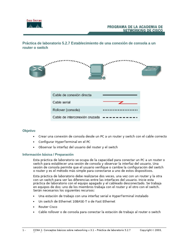 0.11. ESTABLECIMIENTO DE UNA CONEXION DE CONSOLA A UN ROUTER O UN ...