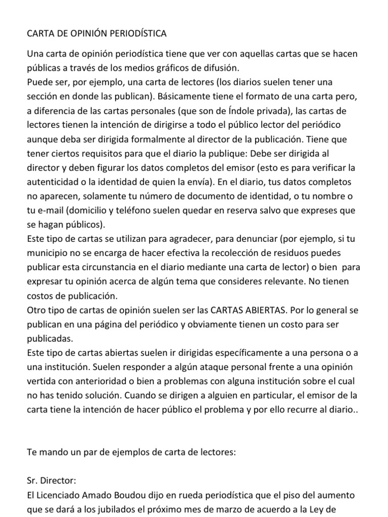 CARTA DE OPINIÓN PERIODÍSTICA  Periódicos