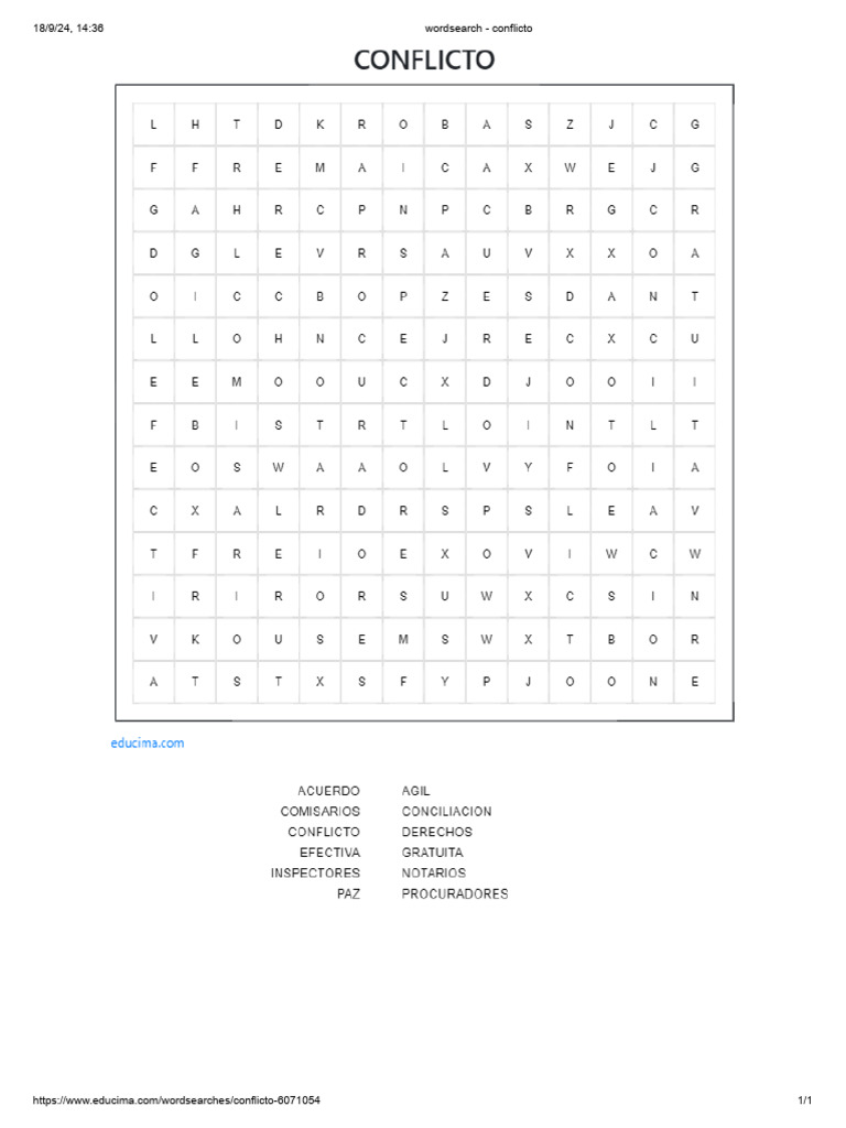 SOPA DE LETRAS - Conflicto | PDF