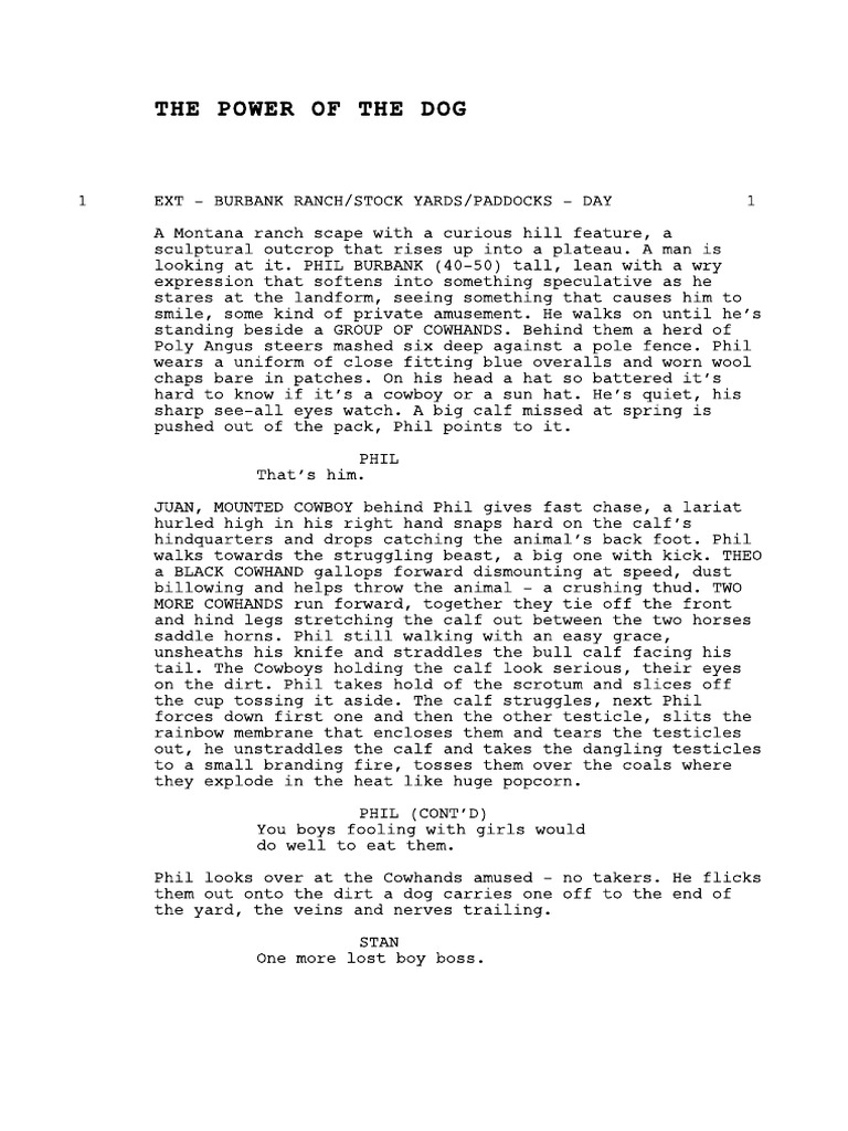 The Power of The Dog Shooting Script 01082019 | PDF