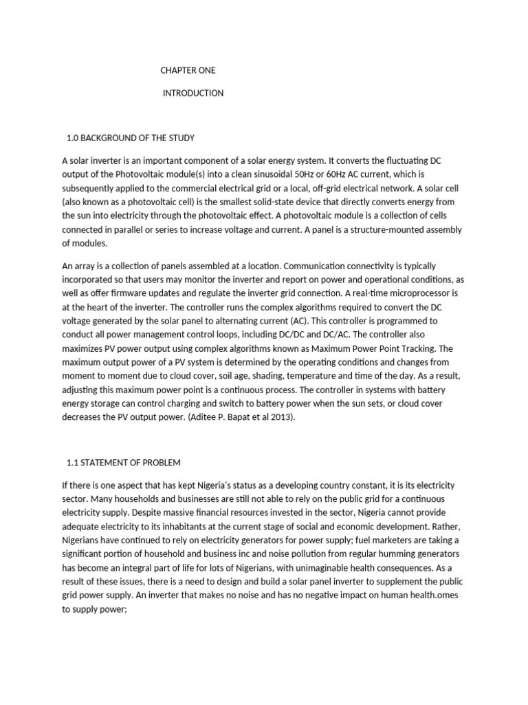 Chapter One Inverter Pdf Photovoltaics Photovoltaic System