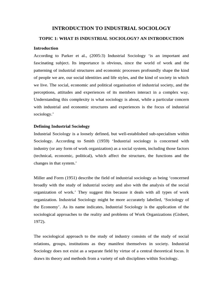 Topic 1 industrial sociology an introduction pdf sociology society