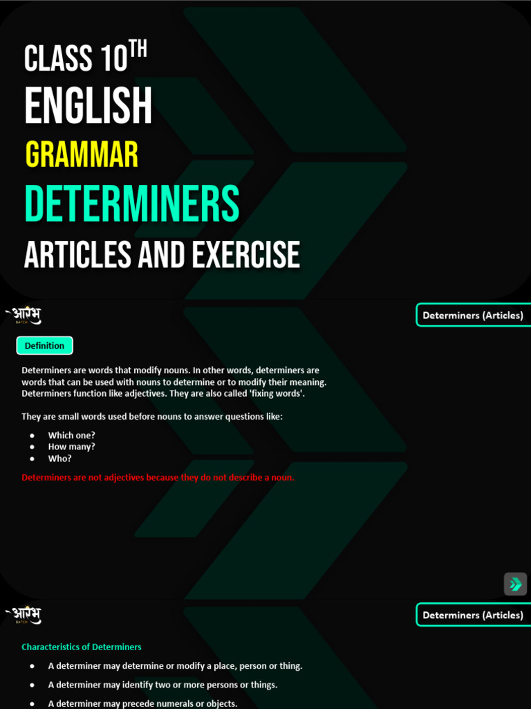 Understanding Determiners and Articles | PDF | Noun | Word