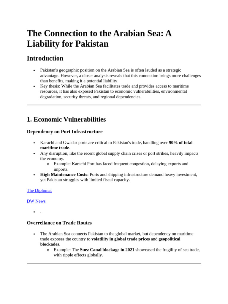 Arabian Sea: A Liability for Pakistan | PDF | Pakistan | Port