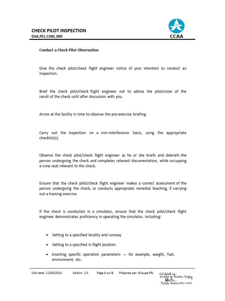 DSA - PEL.CHKL.009 - Check Pilot Inspection | PDF | Aviation | Aviation ...