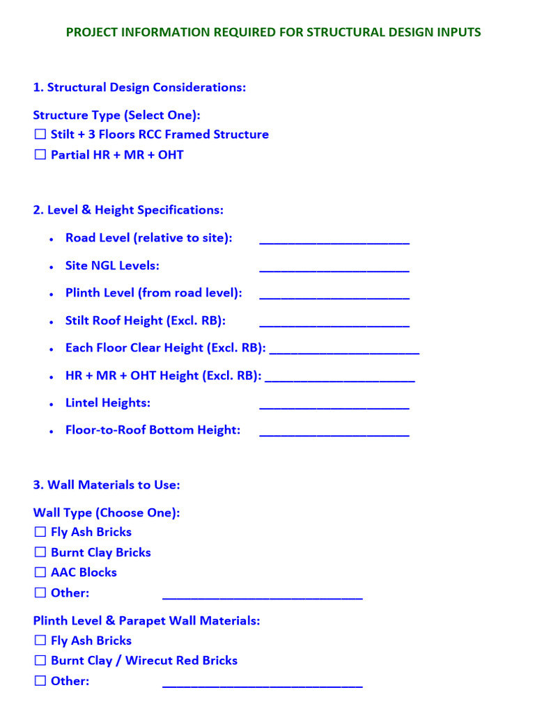 Structural Design Input Requirements | PDF