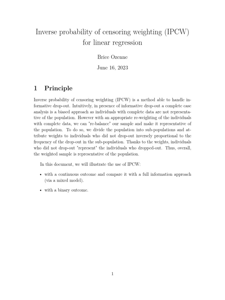 IPCW Method for Linear Regression Analysis | PDF | Logistic Regression ...