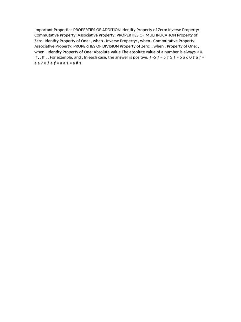 Important properties properties of addition identity property of zero pdf