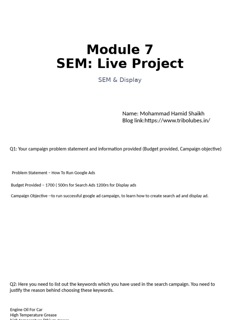 MICA SEM&display Liveproject Template+ (2) + | PDF | Digital Marketing ...