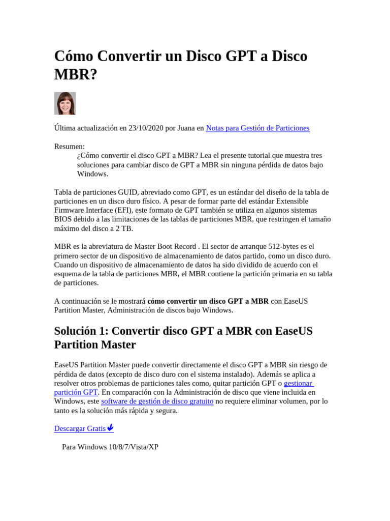 Convertir Disco GPT a MBR Sin Pérdida de Datos | PDF | Arranque ...