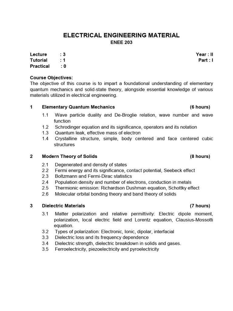 Electrical Engineering Materials Course | PDF | Magnetism | Dielectric
