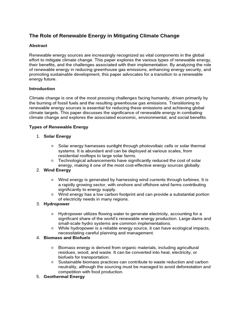The Role of Renewable Energy in Mitigating Climate Change | PDF ...