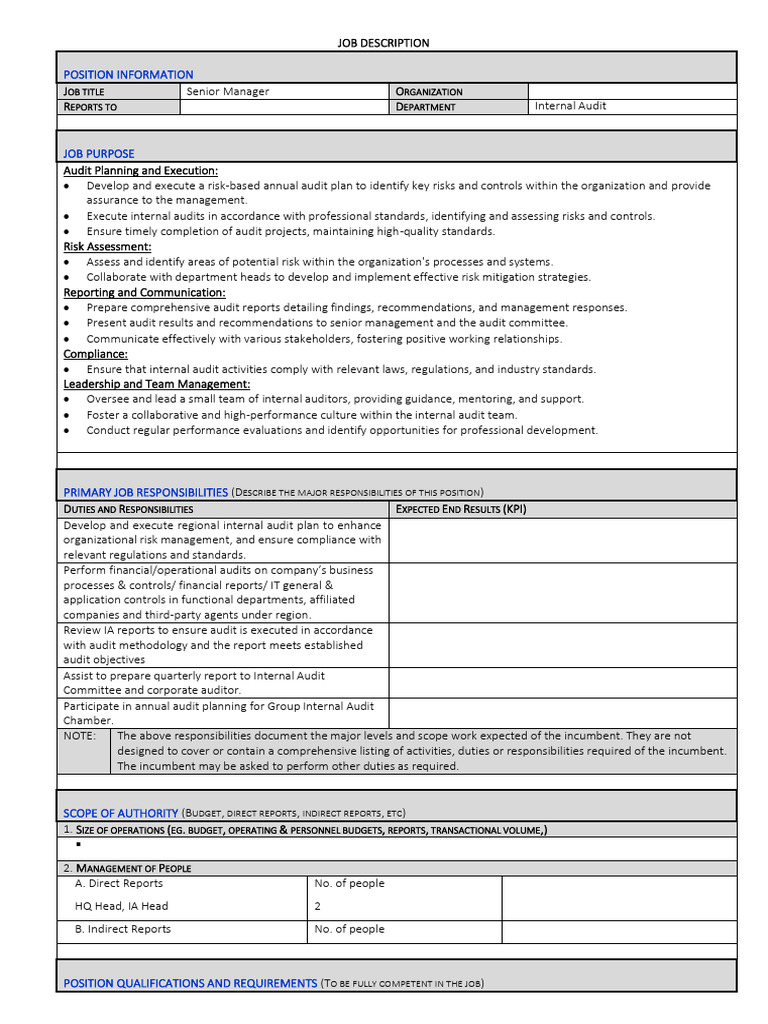 Senior Manager Internal Audit | PDF | Internal Audit | Audit