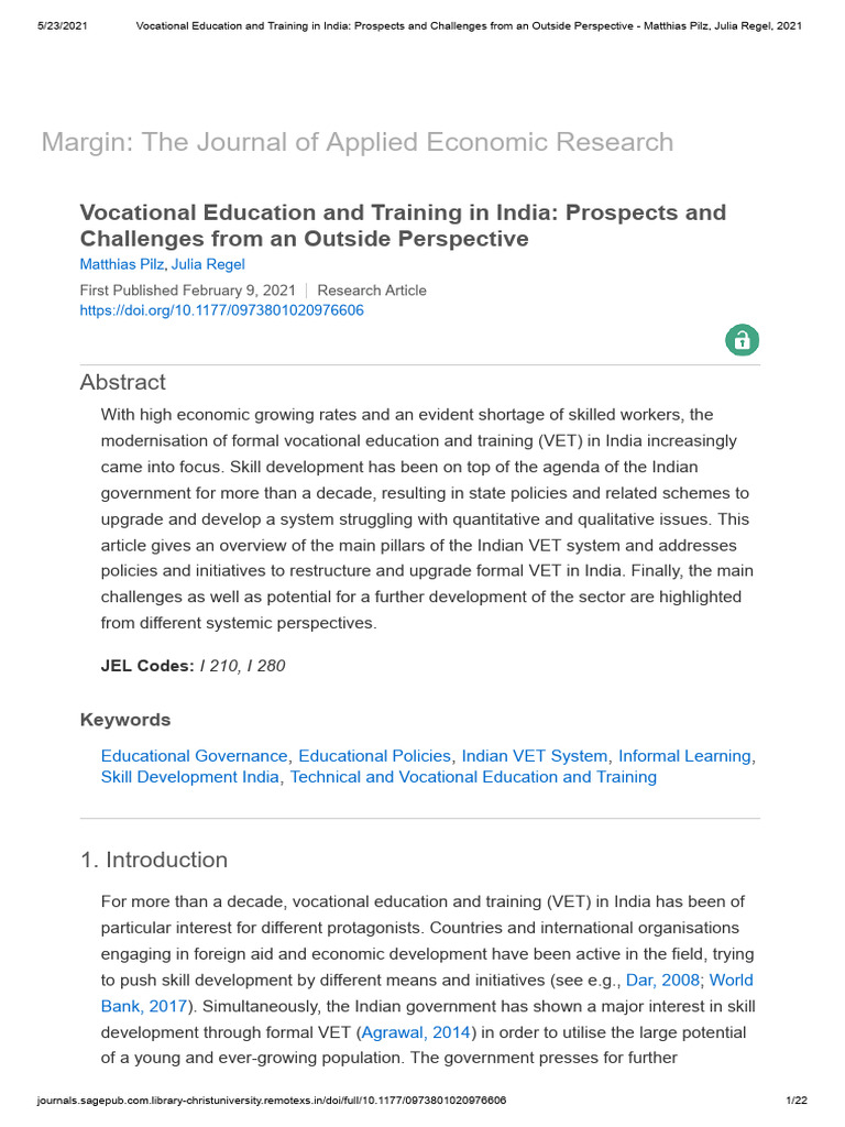 VET in India: Prospects and Challenges | PDF | Vocational Education ...