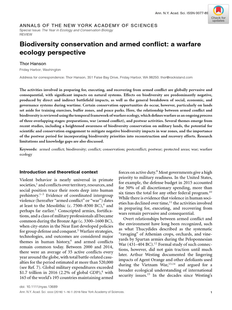 (Hanson) 2018 - Biodiversity Conservation and Armed Conflict A Warfare ...