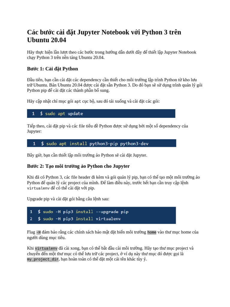 Các bước cài đặt Jupyter Notebook với Python 3 trên Ubuntu 20 | PDF