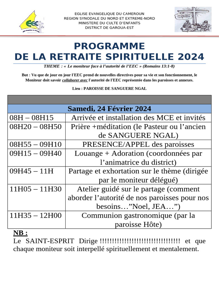 Programme Retraite Spirituelle 2024 | PDF