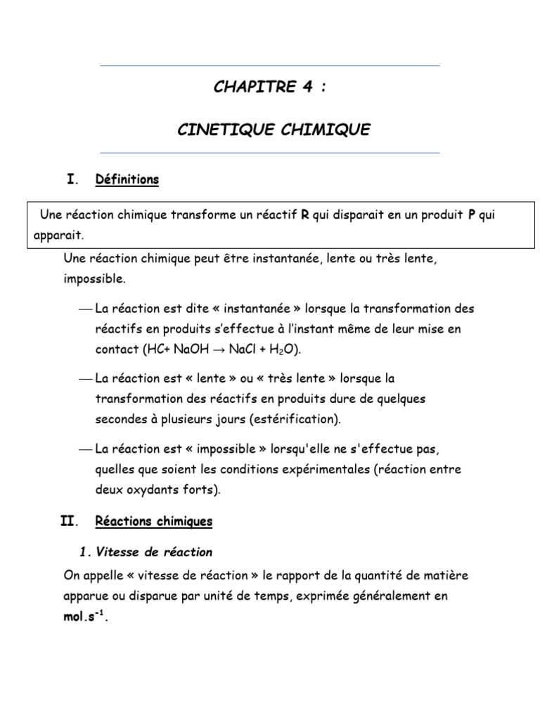 Vitesse des Réactions Chimiques | PDF | Cinétique chimique | Physique ...