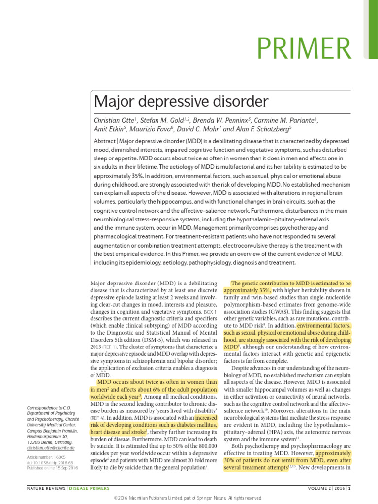 Overview of Major Depressive Disorder | PDF | Major Depressive Disorder ...
