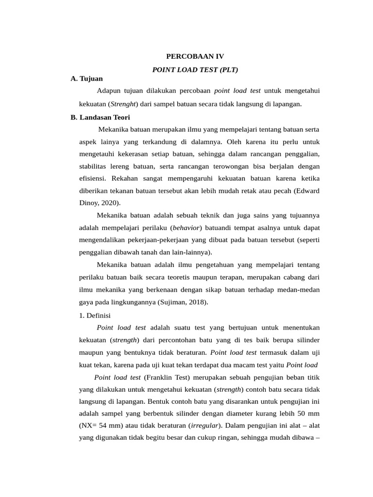 Uji Kekuatan Batu dengan Point Load Test | PDF