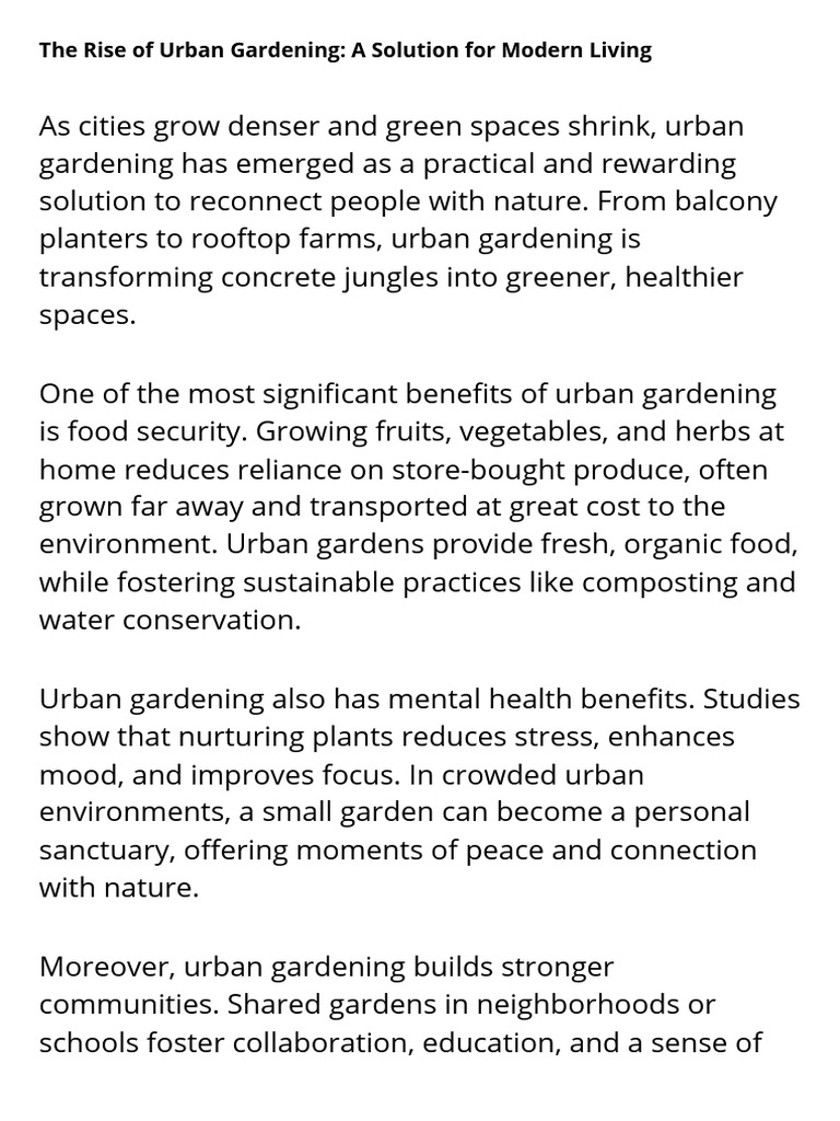 The Rise of Urban Gardening a Solution for Modern Living | PDF