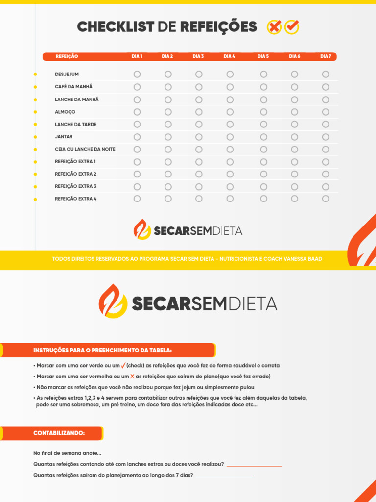 Checklist de Refeições Sem Dieta | PDF