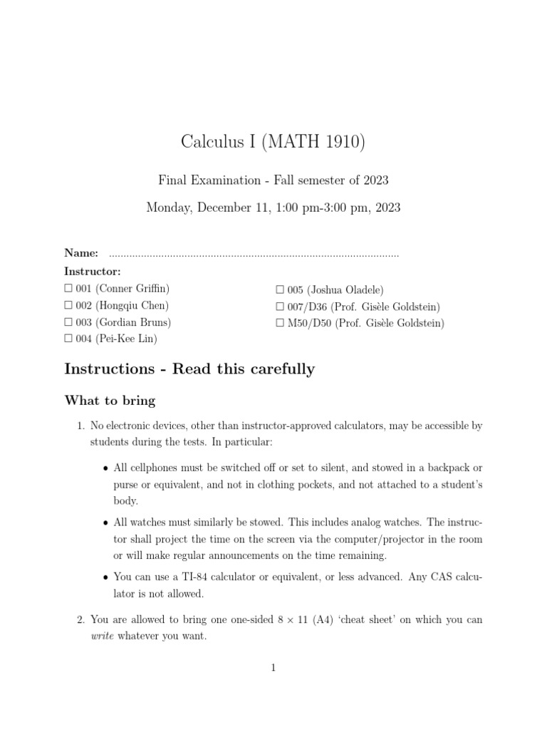 Math1910 Final Fall 2023 | PDF | Square Root | Mathematics