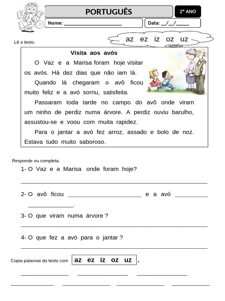 Atividades de Ortografia: Az, Ez, Iz, Oz, Uz | PDF