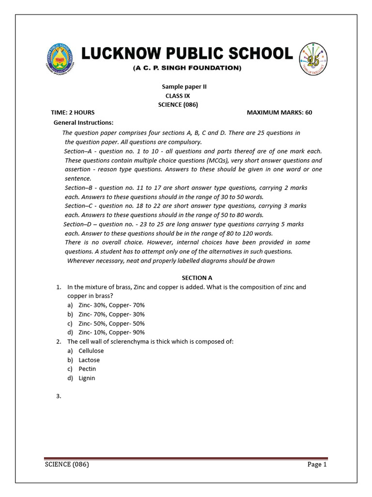 SCIENCE Sample Paper 2 | PDF | Momentum | Endoplasmic Reticulum