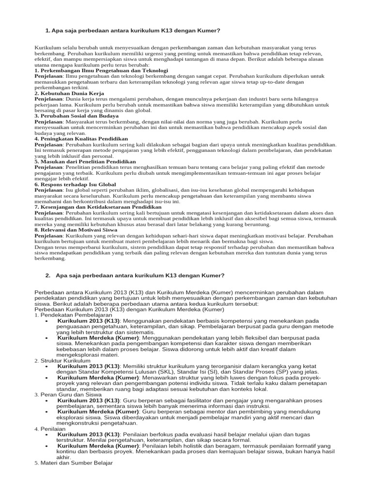 Perbandingan K13 dan Kumer dalam Pendidikan | PDF
