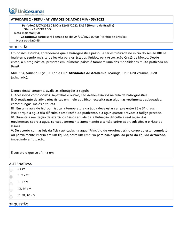 Atividade 2 - Bedu - Atividades de Academia | PDF