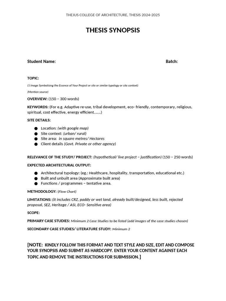 Thesis Synopsis Word Format (1) | PDF
