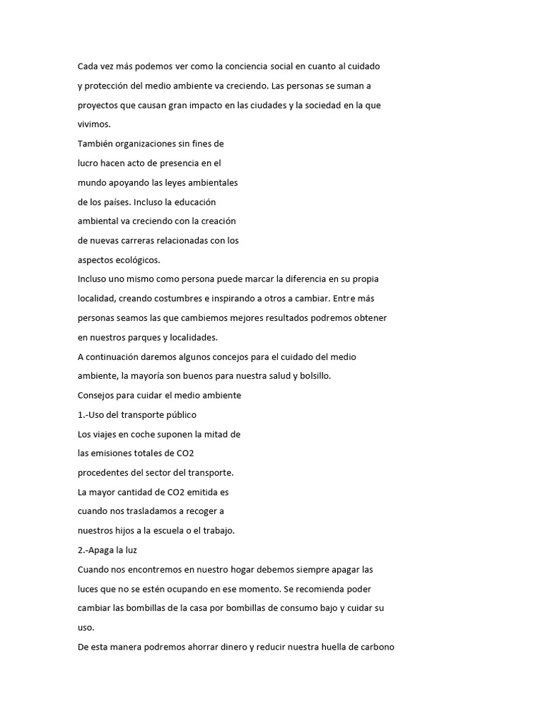 Consejos prácticos para cuidar el medio ambiente | PDF | Contaminación ...