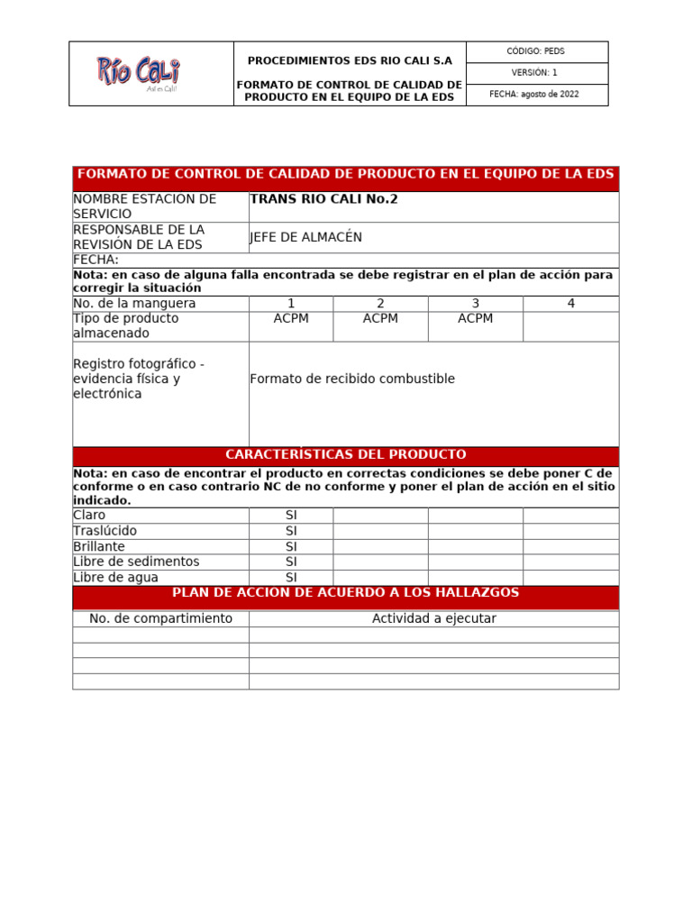 Formato de Control de Calidad de Producto en El Equipo de La Eds | PDF