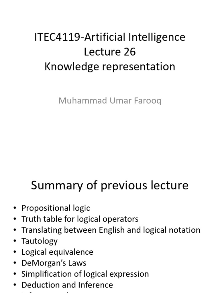 Knowledge Representation in AI | PDF | First Order Logic | Logic