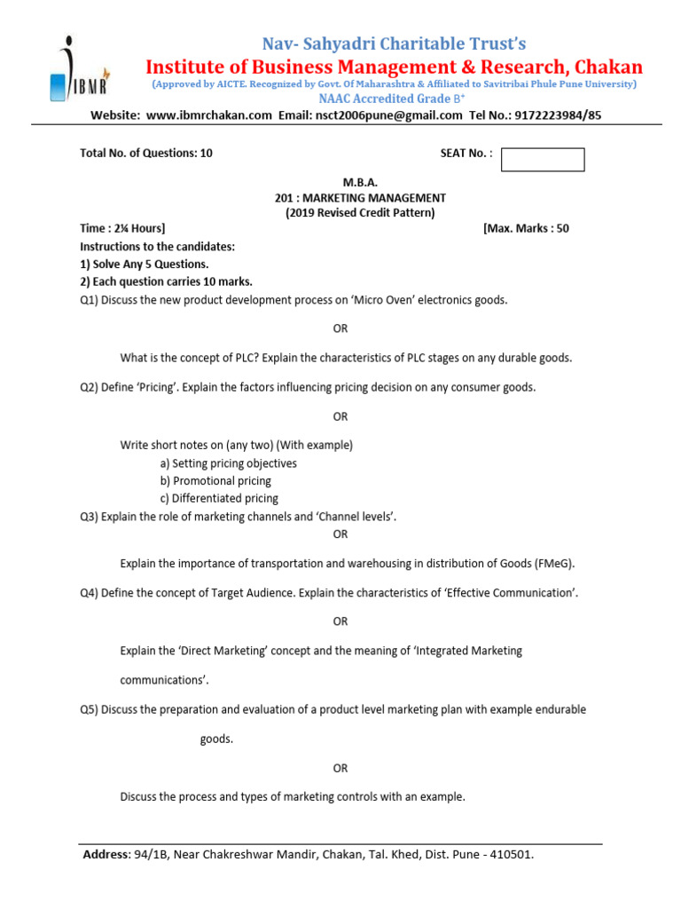 MBA Exam Questions for Marketing & Analytics | PDF | Analytics ...