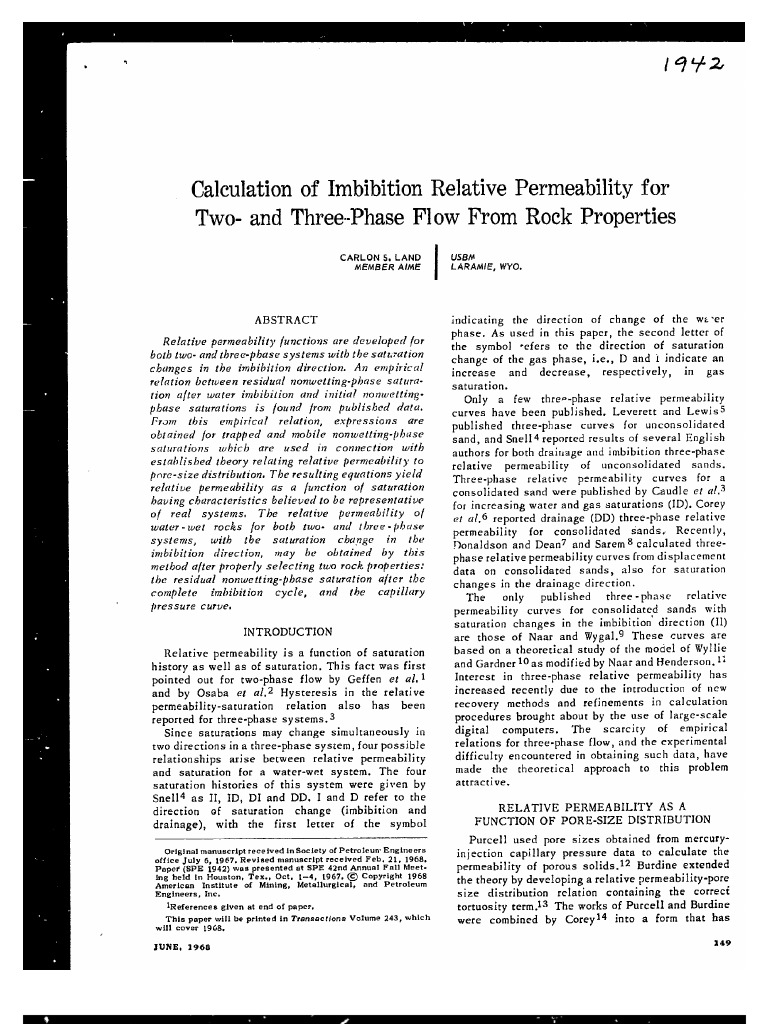 Calculation of Imbibition Relative Permeability For Two and Three Phase ...