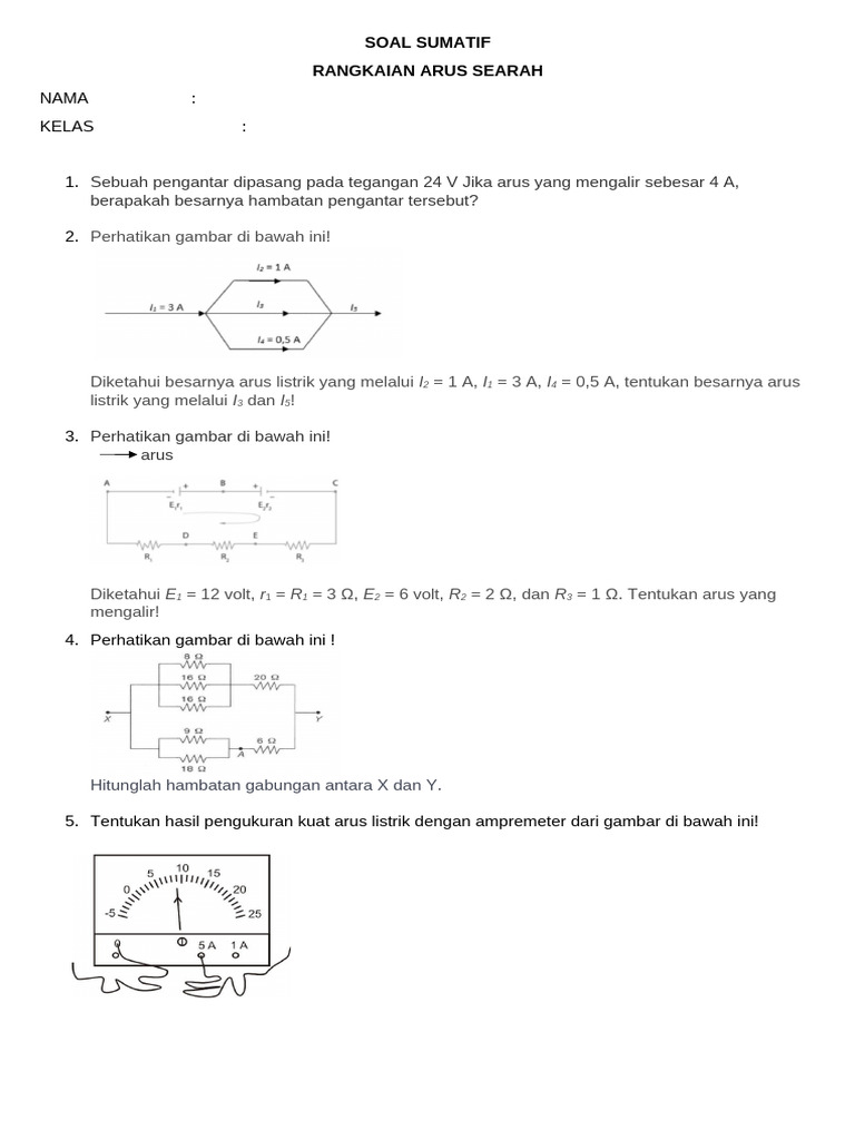 Soal Sumatif Rangkaian Arus Searah Kelas 12 | PDF
