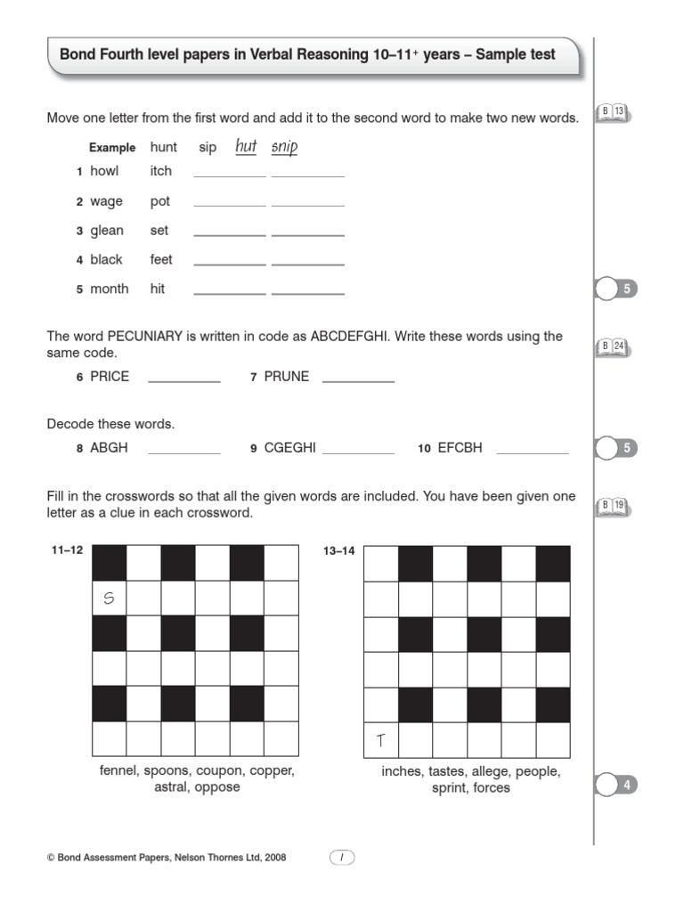 Verbal Reasoning Sample Test 10-11+ | PDF