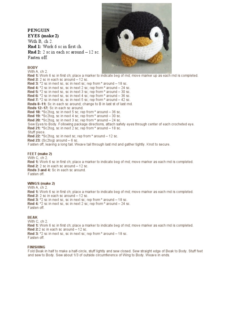 Crochet Penguin Pattern Guide | PDF | Home & Garden | Science & Mathematics