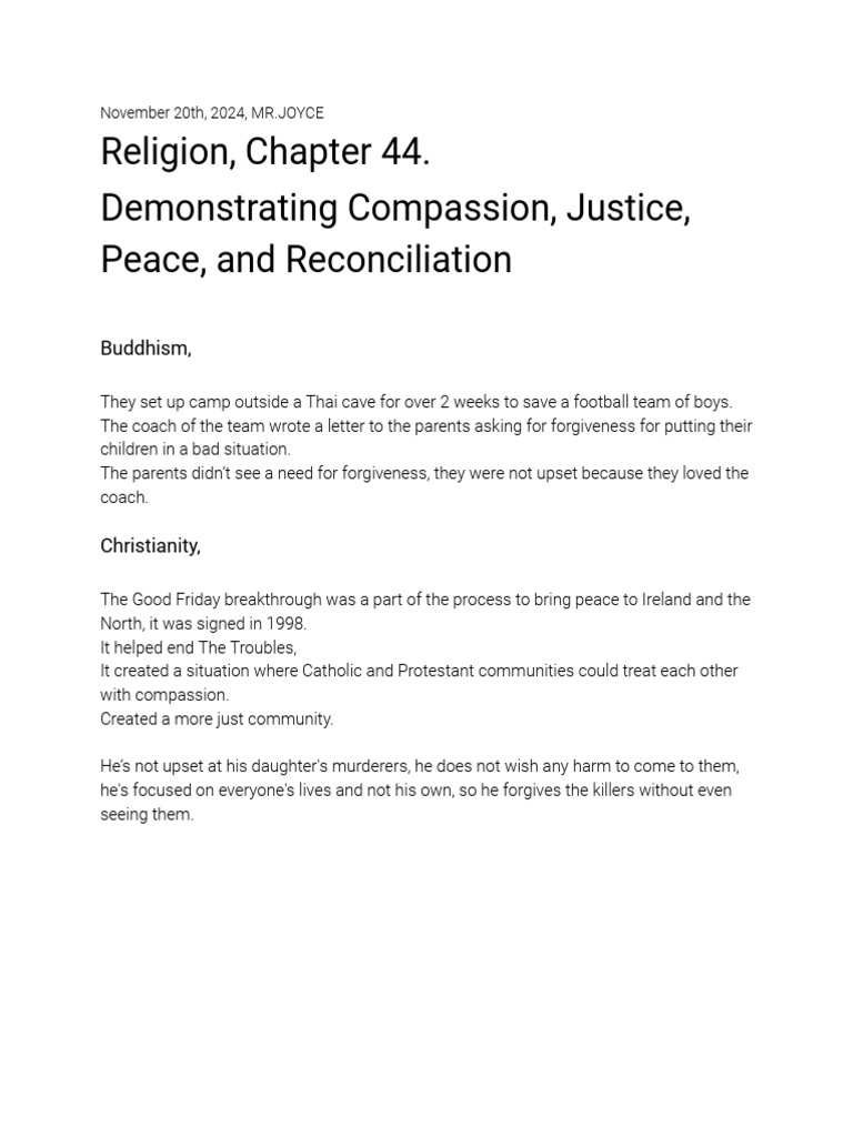 Religion, Peace and Reconcilliation. | PDF