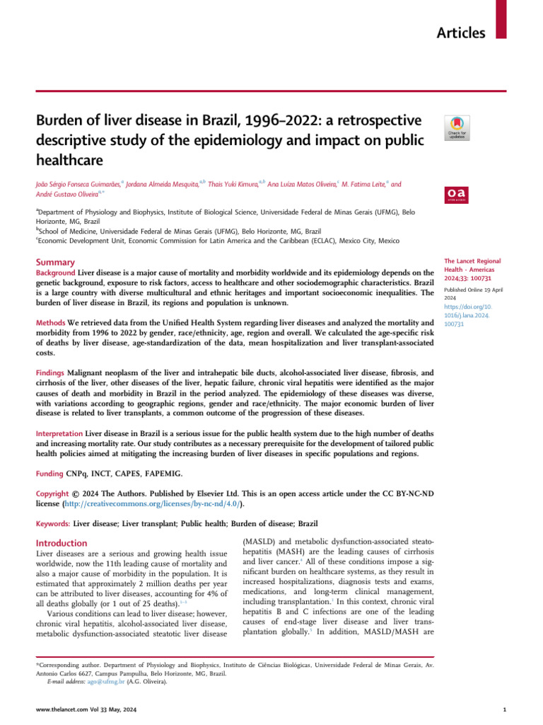 Burden of Liver Disease in Brazil, 1996-2022: A Retrospective ...