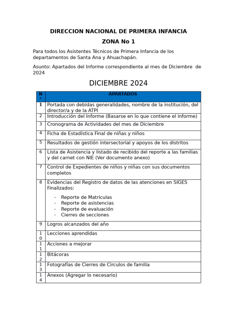 Informe Del Mes de Diciembre 2024 | PDF