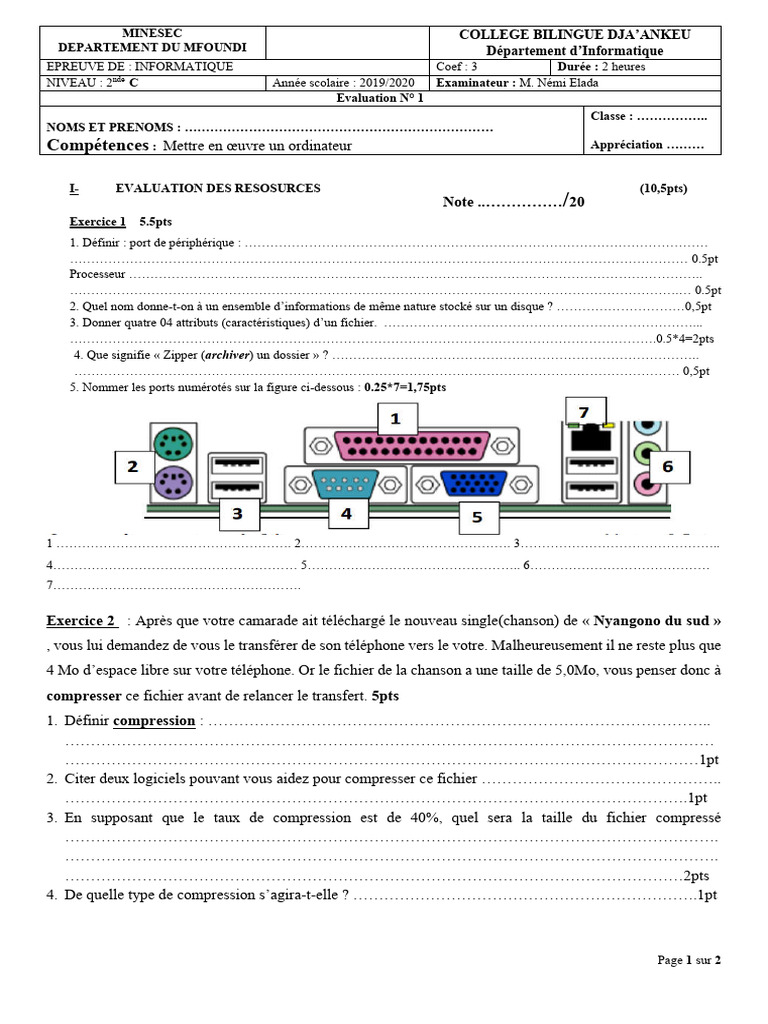 Épreuve d'informatique 2nde C 2019/2020 | PDF | Ingénierie informatique ...